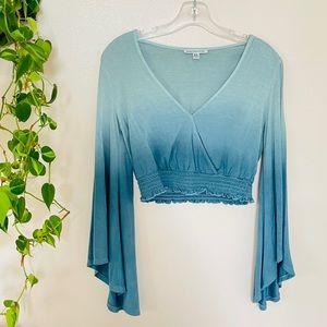 XS American Eagle AE Bell Sleeve Dip Dyed Crop Top